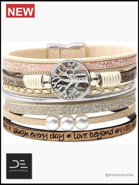 Tree of Life Boho Leather Wrap Bracelet, Inspirational Gift for Women Teen Girls